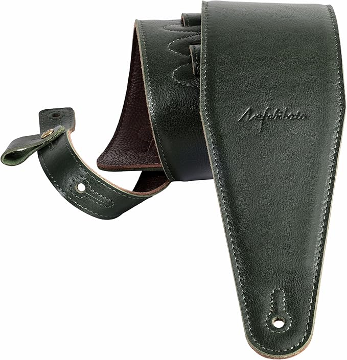Nefelibata 3.8" Wide Guitar Strap, Full Grain Italian Leather Adjustable Guitar Straps with Foam Padding for Bass, Electric, and Acoustic Guitars