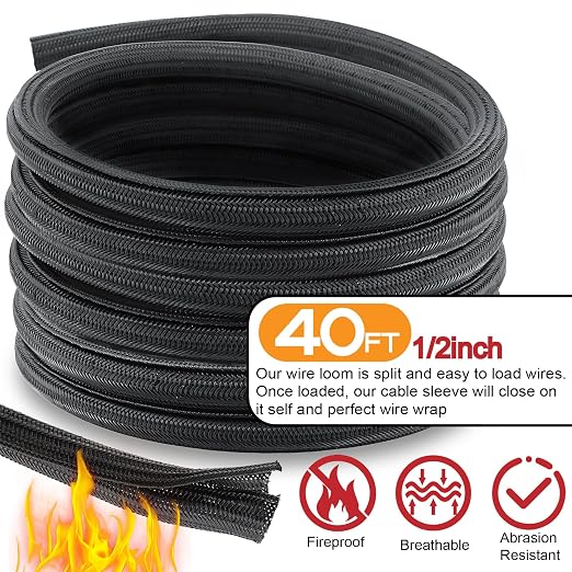 40FT 0 Gauge Wire,1/0 Battery Cable Copper Clad Aluminum for Winch,Reducer,Starter,Solar Power,DC Wiring,W/ 40 Feet PET Cable Sleeve,20pcs Connectors Lugs and 3:1 Heat Shrink Tube