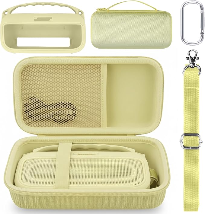 co2CREA Hard and Silicone Case Replacement for Bose New SoundLink Flex 2nd Gen Bluetooth Portable Speaker, with Carabiner and Shoulder Strap (Citrus Yellow Case)