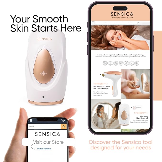 Sensica IPL Hair Removal Device – IPL030 Sensilight MINI, At-Home Plug-In for Women & Men, 3 Energy Levels, Built-In Safety Sensors, Precision Window for Face & Body, Compact Travel-Friendly