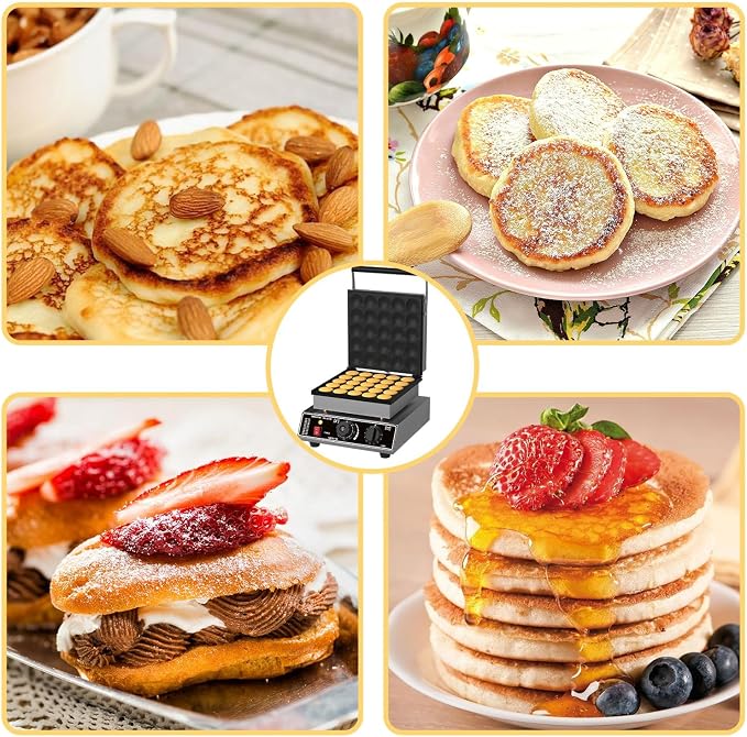 Commercial 25-Piece Mini Dutch Pancake Maker, 1750W Electric Non-Stick Griddle, Adjustable Temp & Timer, Even Heating, Stainless Steel, with Lid, Ideal for Poffertjes, Dorayaki, Restaurant & Home Use