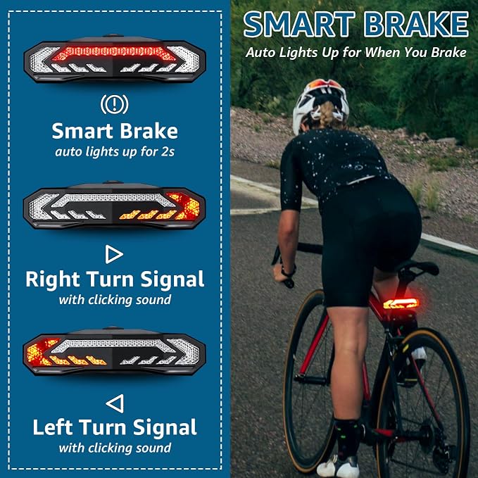 USUPERINK Turn Signals for Ebike, Bike Turn Signals, Bike Blinkers Front and Back, Bike Tail Light USB Rechargeable with Horn, IP65 Waterproof Anti-Theft Alarm, Auto On Off, for Bicycle,Ebike,Scooter