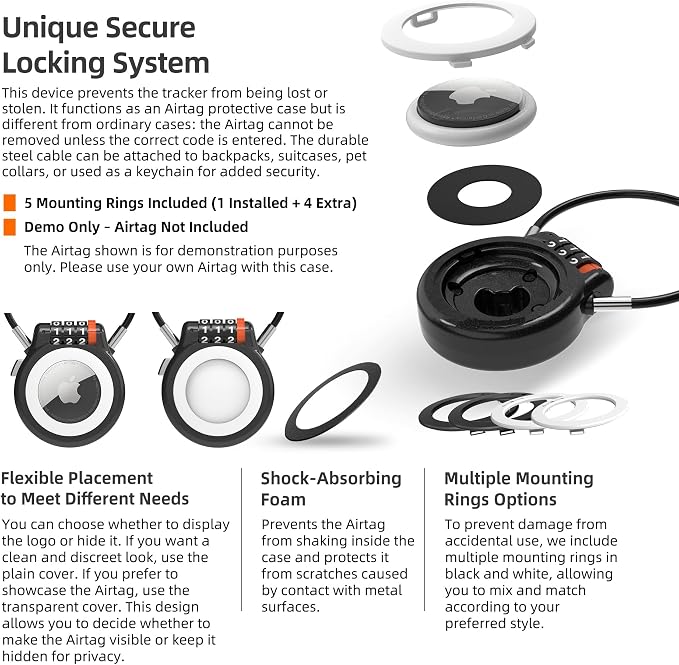 Lockable AirTag Holder with Combination Lock, Compatible with Apple Air Tag, Metal AirTag Holder Lock for Luggage, Suitcase, Stroller, Car, Kids Backpack Tracking, GPS Tracker Tag Case