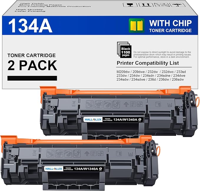 134A Black Toner Cartridge Replacement for HP 134A 134X W1340A W1340X Black Toner Cartridge Use with HP LaserJet 209dw MFP M234dw M234sdw M234sdn Printer Toner(2 Pack 134A with chip)