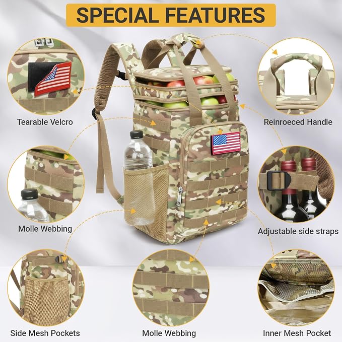 Fathers Day Gift-Tactical Backpack Cooler,Large Cooler Backpack Lunch Box for Men Adults Work with Handle,Insulated Soft Thermal Bag