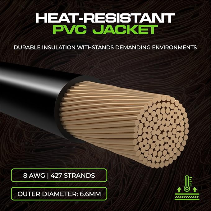 8 Gauge Wire (25ft) AWG Amp Battery Cable for Automotive Electrical Wiring - Oxygen Free Copper (OFC) Welding Cable 8GA - Car Amplifier Power & Ground Cable, Stereo Audio Speakers, RV Trailer Wiring