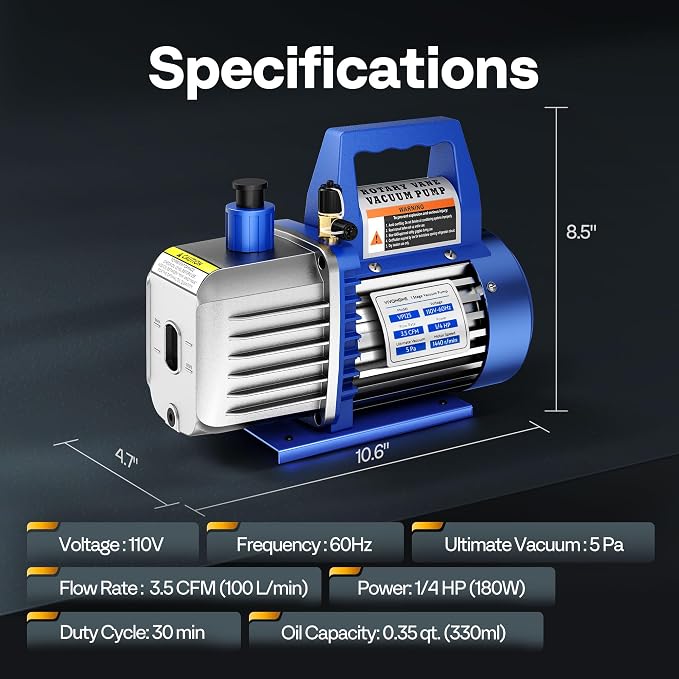 VIVOHOME 110V 1/4 HP 3.5 CFM Single Stage Rotary Vane Air Vacuum Pump with Oil Bottle