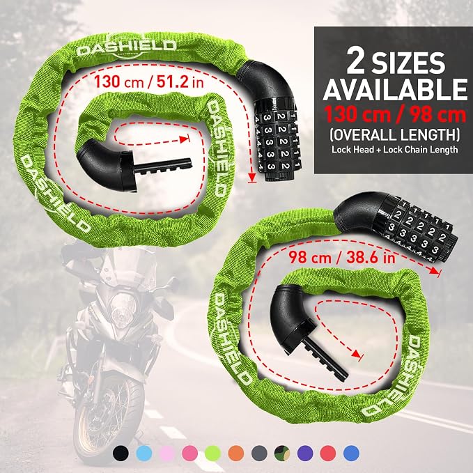 Bike Chain Lock Security 5 Digit Resettable Combination, 51.2 inches Heavy Duty Anti Theft Lock Chain for Bicycle, Motocycle, Scooter, Gate, Fence (Green, 4.2ft)