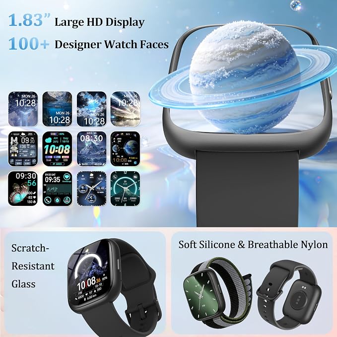Smart Watch for Women Men, 2026 Upgrade Smartwatch [2 Bands, 44mm case], 1.83" Fitness Tracker Watch Alexa Built-in, Make/Answer Call, HR Sleep Stress Monitor, IP68 Waterproof Step Counter Watch