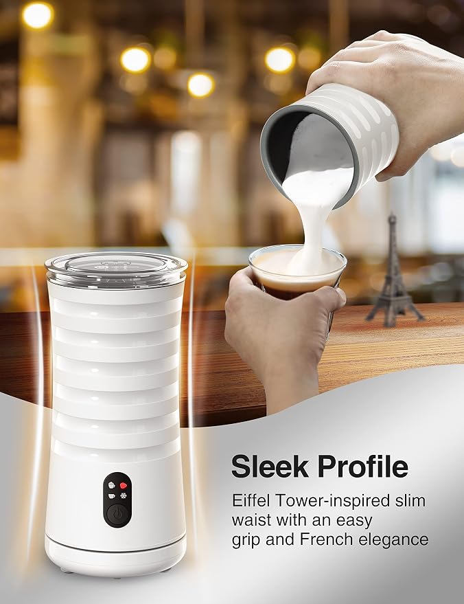 Milk Frother, 4-in-1 Milk Steamer and Frother, Hot & Cold Foam Milk Warmer with Temperature Control, Auto Shut-Off Frothers for Coffee, Latte, Cappuccino, Macchiato