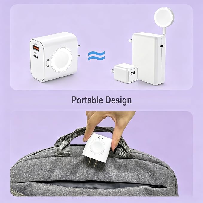 Charger Block for Apple Watch,23W PD 3 in 1 USB C Charging Block Build in Wireless Magnetic iWatch Charging Wall Charger Plug Cube Compatible with iWatch Series 11/10/9/8/7 Ultra 3/2/1,iPhone 17/16/15