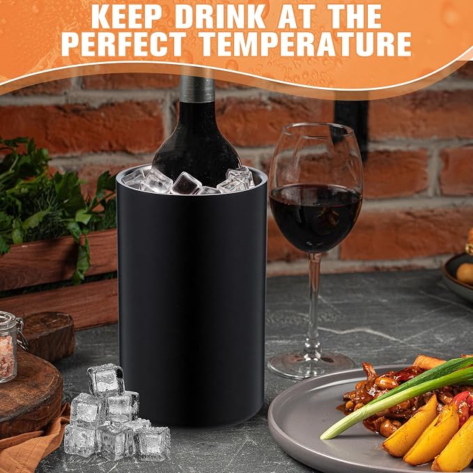 Potchen 6 Pack Wine Chiller Bucket Wine Bottles Cooler Bulk, Stainless Steel Double Wall Insulated Champagne Ice Bucket for Parties,Fits for 750 ml Bottles(Black)