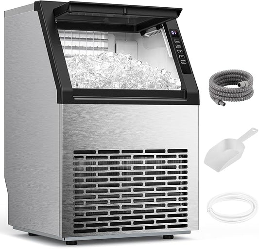 Electactic Commercial Ice Maker Machine,80lbs/24H Stainless Steel Ice Machine,24lbs Storage, Auto Self-Cleaning Freestanding Ice Maker, Ice Machine Freestanding for Bar/Cafe/Restaurant