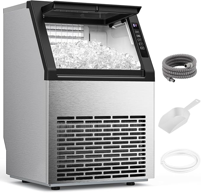 Commercial Ice Machine, 80 lbs/24H, 36 Cubes in 15 Mins, 28lbs Storage Capacity, Under Counter Ice Maker with 24 Hours Timer & LCD Panel, Freestanding Ice Machine for Bar, Cafe, Small Business