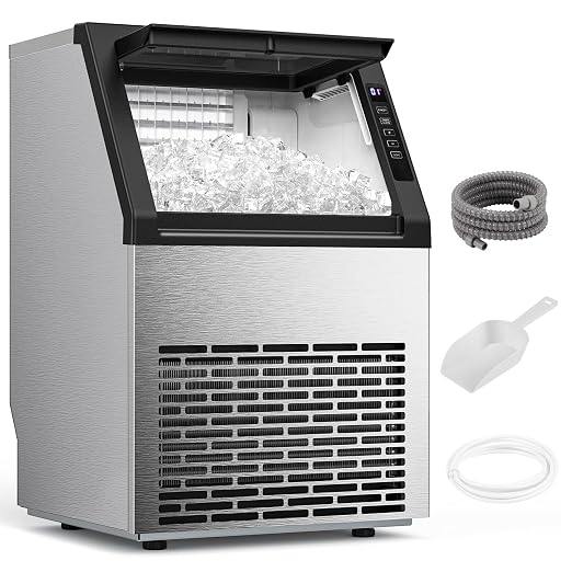 Commercial Ice Maker Machine, 80Lbs/24H Under Counter Ice Maker, Freestanding with Ice Thickness Control & Stainless Steel, 36 Cubes in 15 Mins, 28Lbs Storage Capacity, for Home, Bar, Cafe, Offices