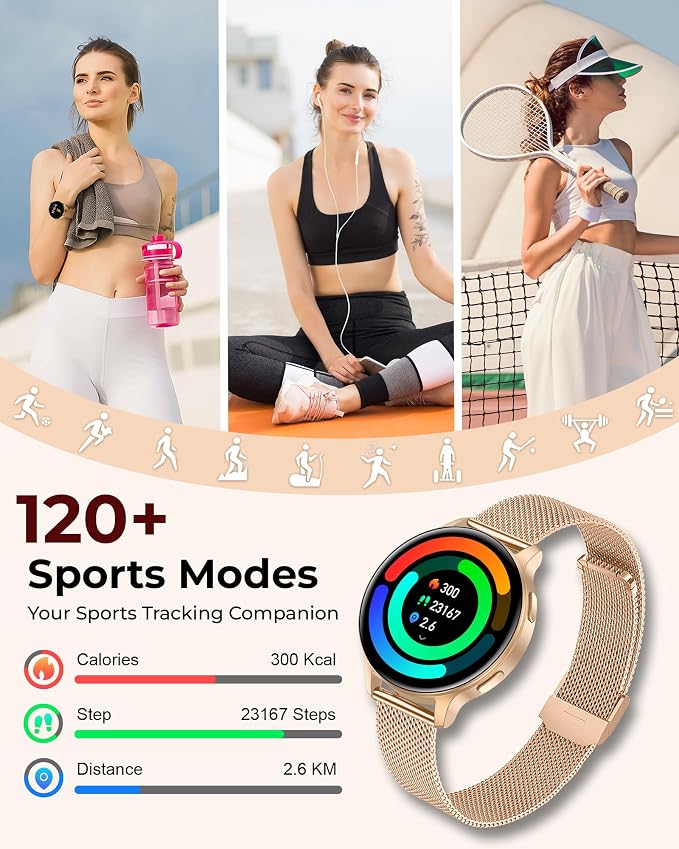 Iaret Smart Watch for Women, 1.27" HD Fitness Tracker with 4 Bands & Necklace Gift Set, Heart Rate SpO2 Sleep Monitor, 120+ Sport Modes, Call & Notifications, Smartwatch for Android iPhone, 40mm
