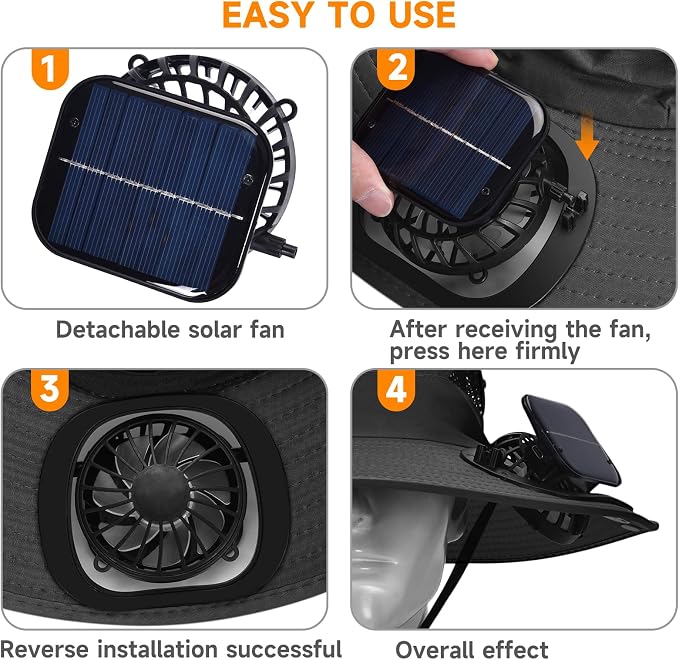 Fishing Hat with Built in Fan, Wide Brim Solar Fan Hat Outdoor Fishing, Solar & USB Charging Sun Bucket Hats for Men Women