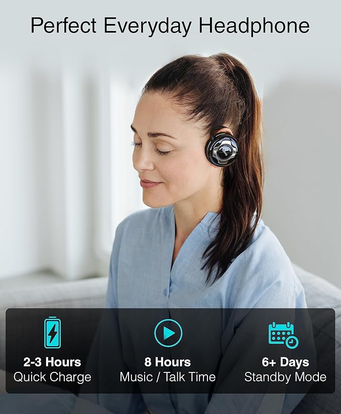 Kinivo BTH220 Bluetooth Headphones (Black, On-Ear, Wireless Music, Hands-Free Calling, Built-in Mic, Foldable, Memory Form Earpads, Travel Bag)