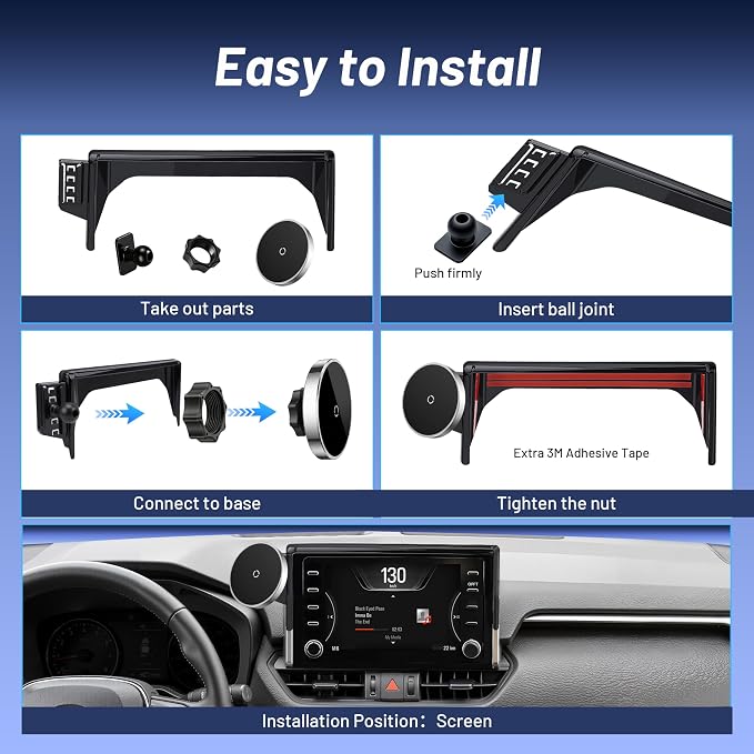 Car Phone Holder for Toyota RAV4 (2019-2024 2025,7/8inch),MagSafe Car Mount Charger,Magnetic Phone Holder,15W Wireless Charging,Screen Phone Holder,360° & Hands Free,2023 RAV-4 Interior Accessories