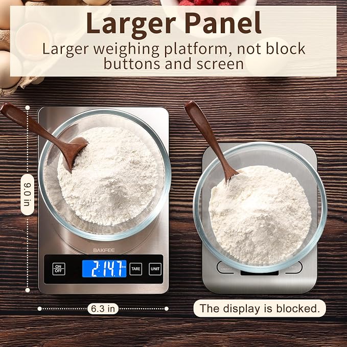 Food Scale, 15kg/33lb Digital Kitchen Scale with Stainless Steel & Tempered Glass, 1g/0.05oz Precise Weighing, Splash-Resistant and Sturdy Surface, for Cooking, Baking, Weight Loss, Meal Prep