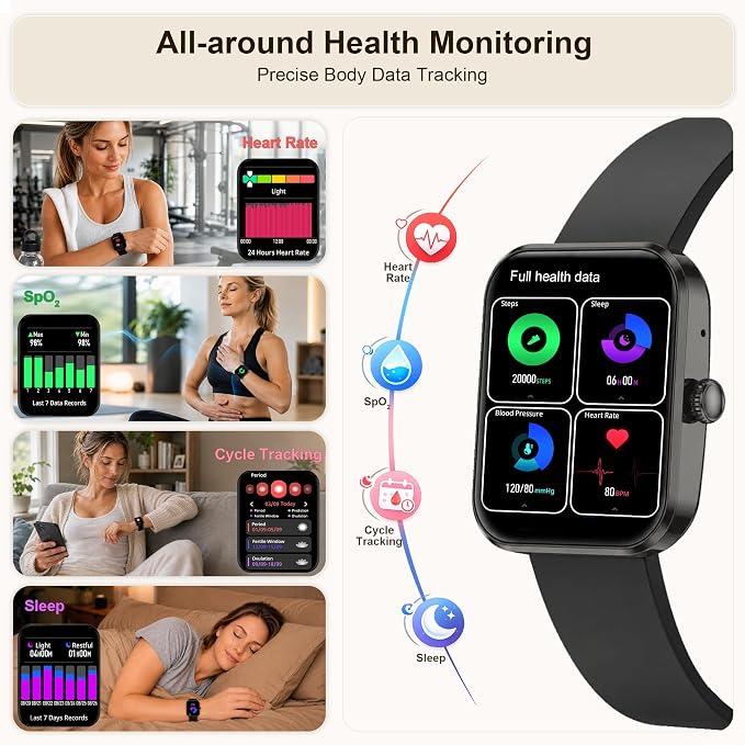 Smart Watch for Men Women, Bluetooth Calling Smartwatch, 1.93" AMOLED Fitness Tracker with Heart Rate, Sleep & SpO2 Monitor, 123 Sports Modes, Voice Control, Long Battery Life for Android iPhone