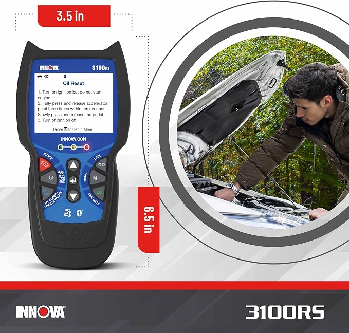 INNOVA 3100RS, OBD2 Scanner, ABS SRS Airbag Scan Tool with Airbag Light & Oil Light Reset, Stream Graph & Record Live Data, Get Suggested Repair & Parts on iPhone or Android