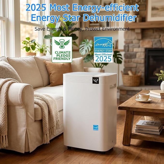 Ludatido 2026 Upgraded 80 Pint energy star Dehumidifier for home,5000 Sq.Ft for Whole Home & Basement, 1.32 Gal Tank, 35dB Quiet, Child Lock, Sleep/Fan/Dry Modes, 24H Timer & Auto Continuous Drain