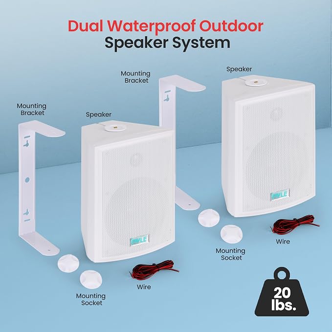 Pyle Home Pyle PDWR63 Dual Waterproof Outdoor Speaker System-6.5 Inch Pair of Weatherproof Wall or Ceiling Mounted White Speakers w/Heavy Duty Grill,Universal Mount-for Use in The Pool,Patio