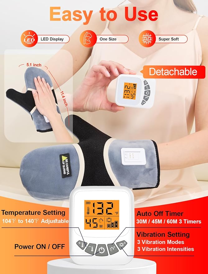 CAMECO 2-in-1 Cordless Heated Arthritis Gloves & Hand Massager for Pain Relief, 5000mAh Heating Pad for Hands for Arthritis, 104℉-140℉ Rechargeable Vibration Hand Warmers for Women Men