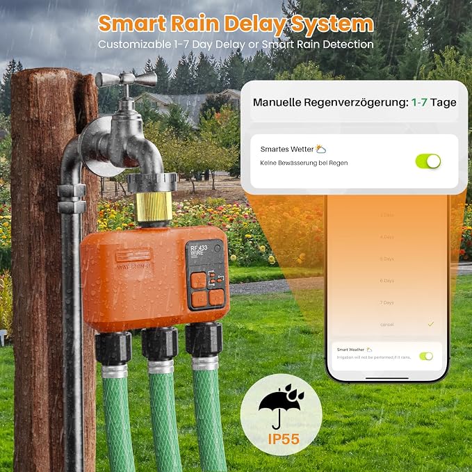 Smart WiFi Sprinkler Timer 3 Zone,WiFi Water Timer for Garden Hose with 984 FT Range,APP & Remote Control,Alexa & Google Voice Compatible,Rain Delay, Manual Mode Sprinkler System