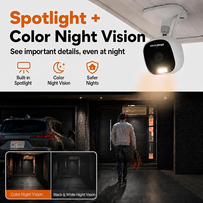 AlfredCam Plus 2 Smart Home Security Camera 2.5K, WiFi 2.4 & 5GHz, Indoor/Outdoor, IP65 Waterproof, LED Spotlight, Two-Way Audio, Color Night Vision, Baby/Pet Cam, App Powered (100M+ downloads)