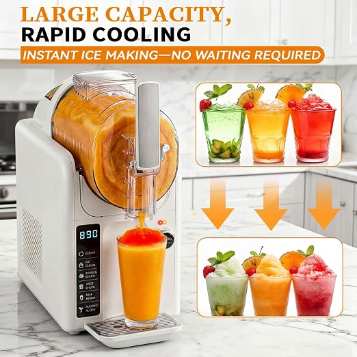 5 in 1 Slushie Machine for Home, No Ice Needed Frozen Drink Maker with Anti-Slip Mat, 61oz Slushy Machine Self-Cleaning and LED Display for Margaritas, Frappes, Smoothies and Shakes (White)