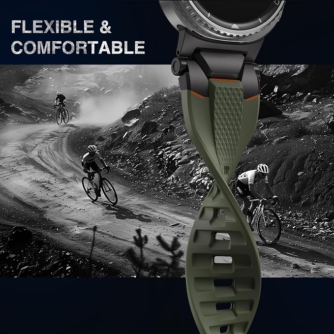 ULTIMAL Rugged TPU Sport Band ONLY for Samsung Galaxy Watch 8 Classic & Galaxy Watch 8 (40/44/46mm), Replacement Strap with Secure Connector, Waterproof Sweat-Resistant, Fit 6.2”-8.9”(Black+Green)