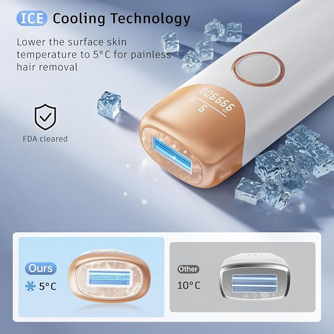 Laser Hair Removal Ubroo IPL Hair Removal Device with 5℃ Ice Cooling,Hand-held Hair Removal Device Laser Hair Removal for Women and Men,Reduce Hair Regrowth,Full Body Use(Gold)