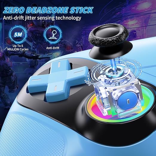 Nonbliep RGB Wireless Controller for PS5/PC, Bluetooth Controller with Turbo, Macro, 6-Axis Motion Control, Dynamic Vibration, 3.5mm Audio Jack, 1000mAh Battery, Speaker (Blue)