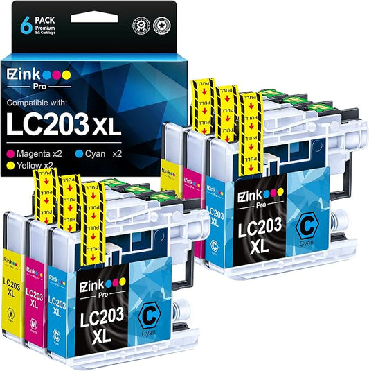 E-Z Ink Pro LC203 Compatible Ink Cartridge Replacement for Brother LC203XL LC203 XL to use with MFC-J480DW MFC-J880DW MFC-J4420DW MFC-J680DW MFC-J885DW (2 Cyan, 2 Magenta, 2 Yellow, 6 Pack)