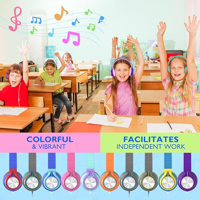 AILIHEN Classroom Headphones Bulk 10 Pack with Microphone - C8 On-Ear Wired Kids Headphones for School with 3.5mm Jack for Library Home Online Learning (Multicolor)