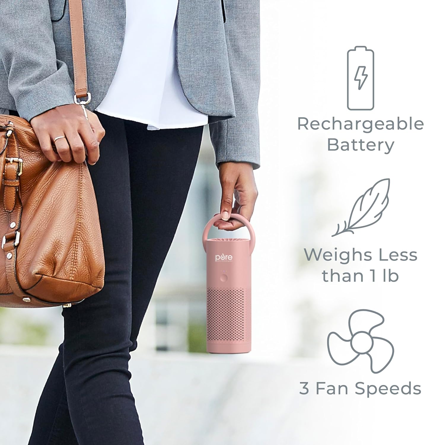 Pure Enrichment PureZone Mini Portable Air Purifier - Cordless True HEPA Filter Cleans Air & Eliminates 99.97% of Dust, Odors, & Allergens Close to You - Cars, School, & Office (Blush)