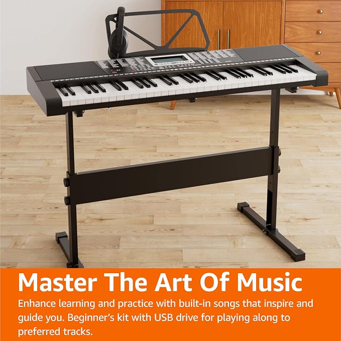 Amazon Basics Portable Electric Keyboard Piano with 61 Full Size Keys, Built-in Speakers, Songs for Learning, Digital Piano, Black