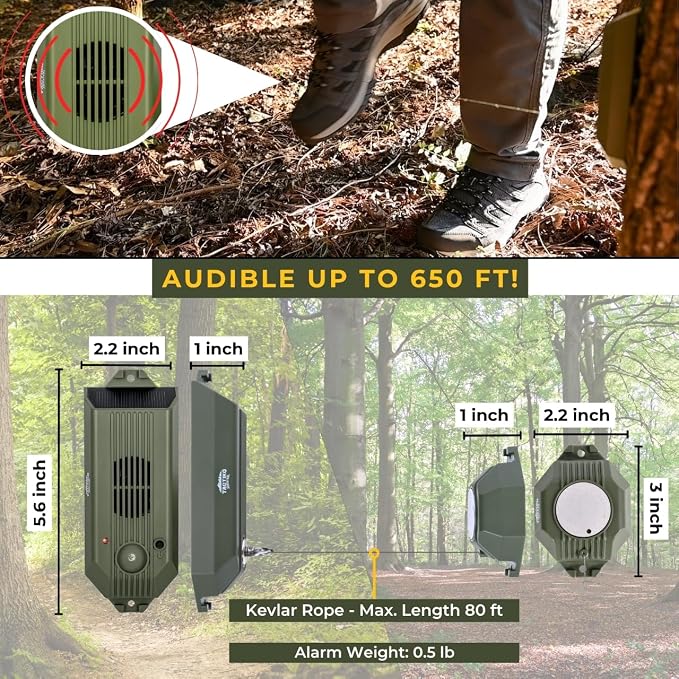Tactiko Wire Trip Perimeter Alarm 2.0, 129 dB Rechargeable Perimeter – 80ft Kevlar Tripwire, Solar/USB, Weatherproof, Bear Deterrent for Camping, Property, Home Security (2 Pack)