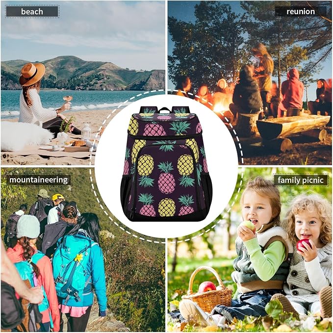 Tropical Pineapples Fruits Cooler Backpack Insulated Leak Proof Beach Cooler Bag Soft Lunch Picnic Hiking Camping Backpack Cooler