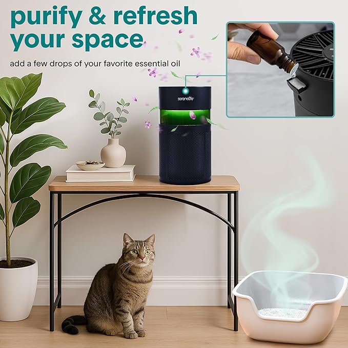 SereneLife HEPA Air Purifier for Home, Compact Quiet Air Purifier with Filter Replacement Alert, Touch Controls, Aroma Box, 2 Fan Speeds & Timer, Suitable for Bedroom or Office Use