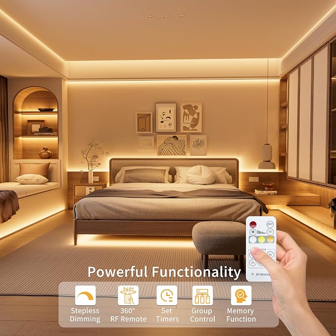PAUTIX 5V USB COB LED Strip Lights with RF Remote,Dotless LED Lights 2700K-6500K CCT Tunable White Dimmable 6.56ft TV Backlight,Flexible Under Cabinet Tape Light for Bedroom,Kitchen,Shelf DIY Lighting
