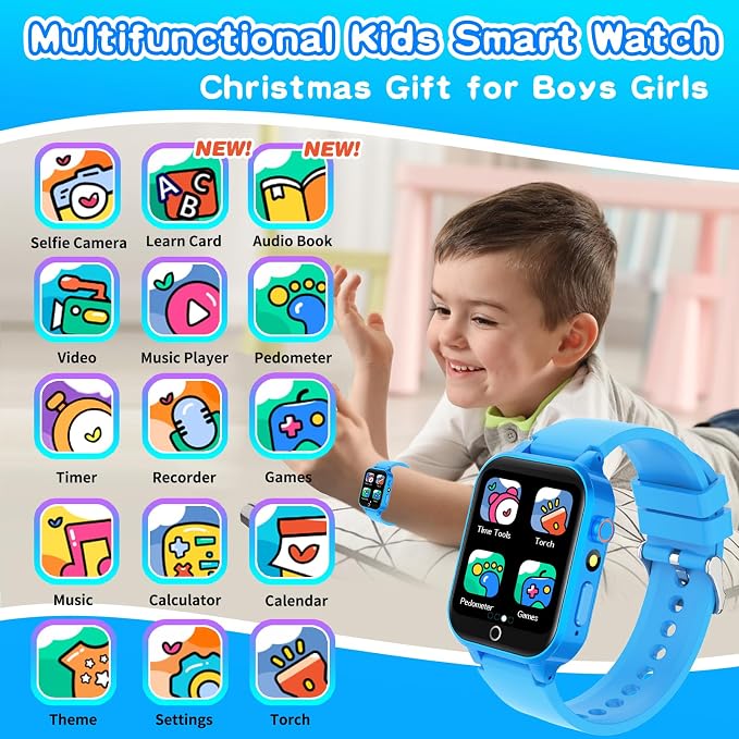 Cosjoype Kids Smart Watch for Kids with 26 Puzzle Games HD Camera Video MP3 Player Habit Tracking Learn Card Flashlight 12/24 hr Kid Watches Gift for 5-12 Year Old Boys Toys for Kid