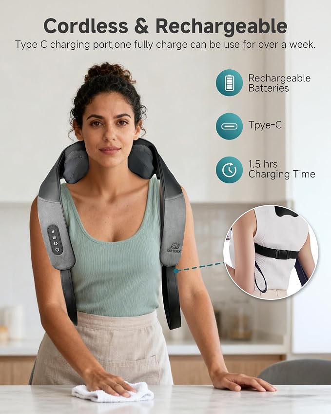Snailax Neck and Shoulder Massager - 2026 Upgraded Cordless Massagers with Graphene Heating for Sensitive Skin & Even Heat, FSA Eligible, 4D Shiatsu Massager for Pain Relief, Gifts for Father Dad