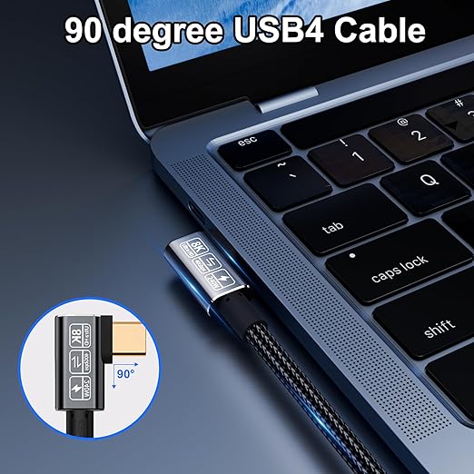 Short USB-C Thunderbolt 4 Cable - 240W Right Angle, 40Gbps Data & 8K Video, Compatible with USB4, Thunderbolt 3 & USB-C