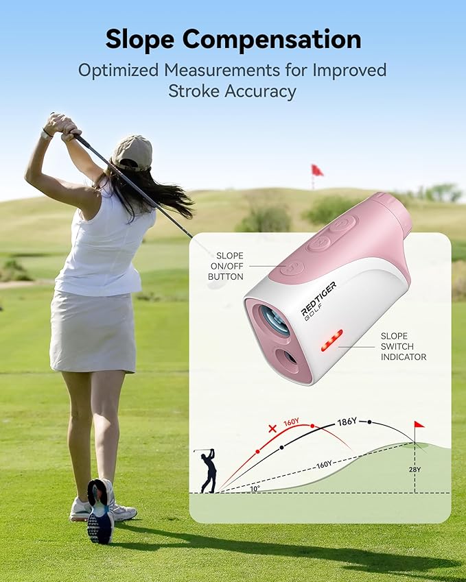 REDTIGER Mini Golf Range Finder with 1200 Yards, IP65 Waterproof and Slope Switch, 7X Magnification, Magnetic & Rechargeable Golf Rangefinder, Flag Pole Lock Vibration