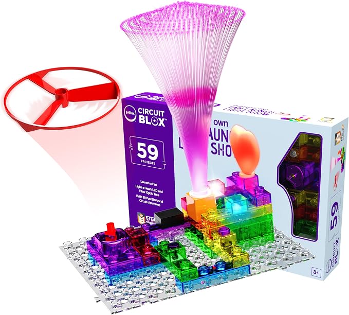 E-Blox Building Blocks STEM Circuit Kit, 59 Projects, Build Your Own Fan Launch Light Show, Science Projects, Birthday Gift, Boys, Girls, 8+