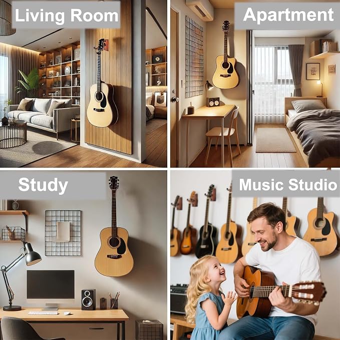SNIGJAT Guitar Wall Mount 2 Pack, Wood Guitar Hanger Wall Hook with Screws, Guitar Stand Wall Mount Holder for Acoustic Guitar, Banjo, Bass,Guitar Accessories Gifts for Guitar Players