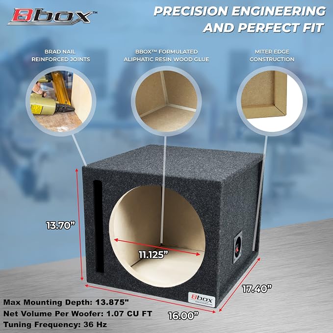 Atrend Bbox 12SVSC Single Vented 12 Inch Subwoofer Box - Premium Subwoofer Box Improves Audio Quality, Sound & Bass - Car Subwoofer Boxes & Enclosures with Nickel Finish Terminals